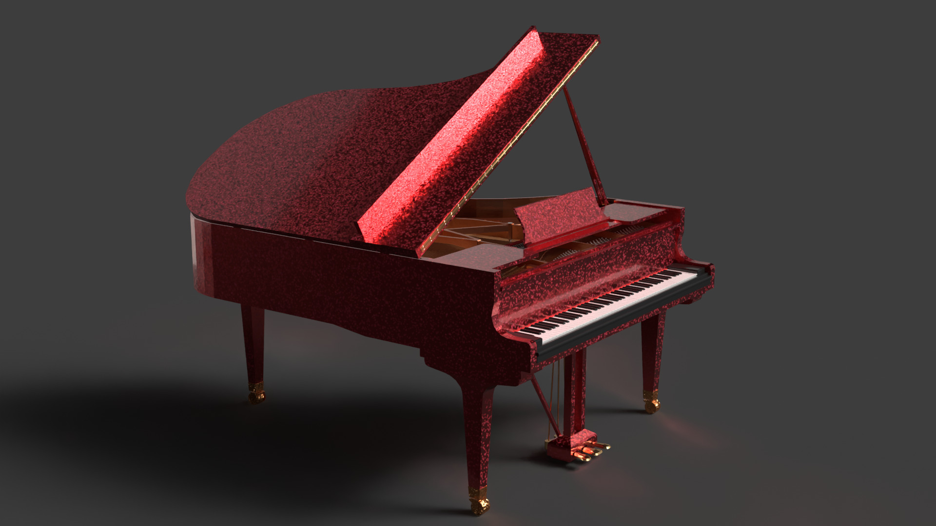 Chinese red grand piano  Low-poly 3D model_4