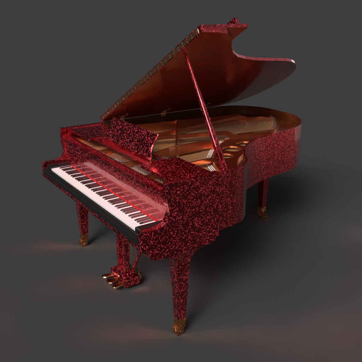 Chinese red grand piano  Low-poly 3D model_6