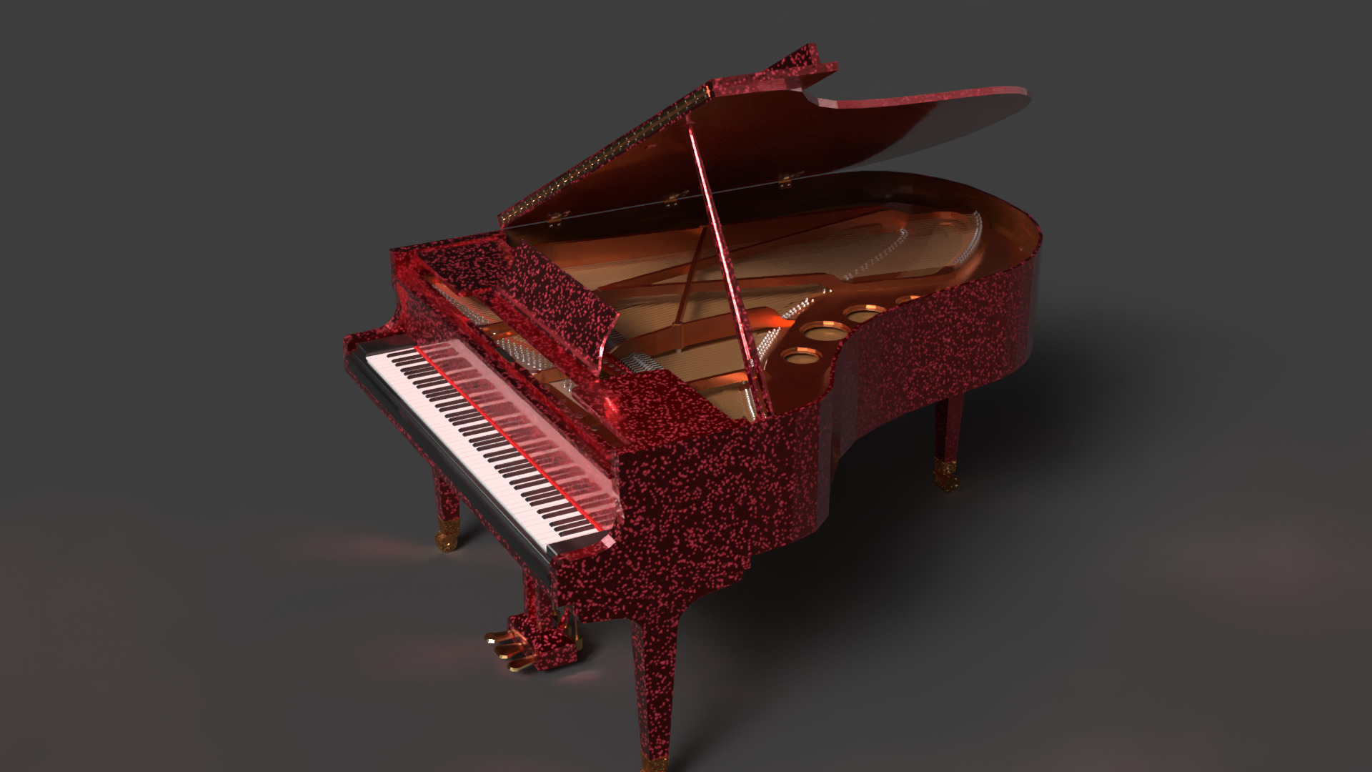 Chinese red grand piano  Low-poly 3D model_5
