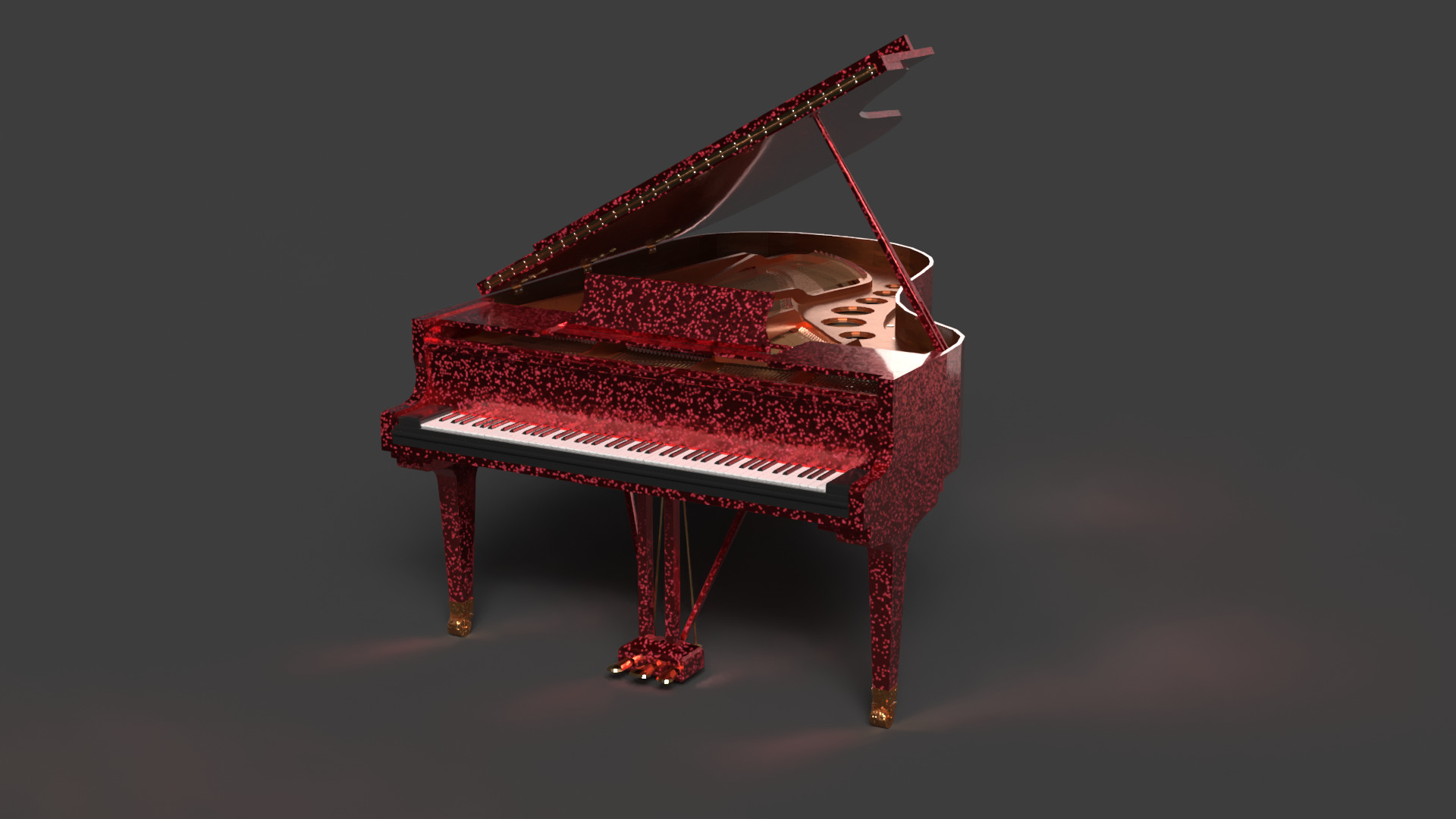 Chinese red grand piano  Low-poly 3D model_2