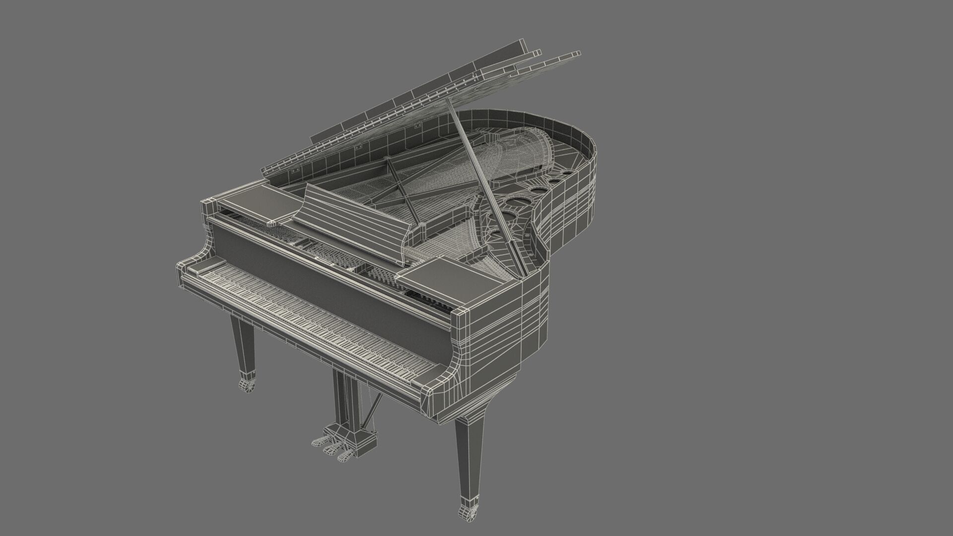 Chinese red grand piano  Low-poly 3D model_7