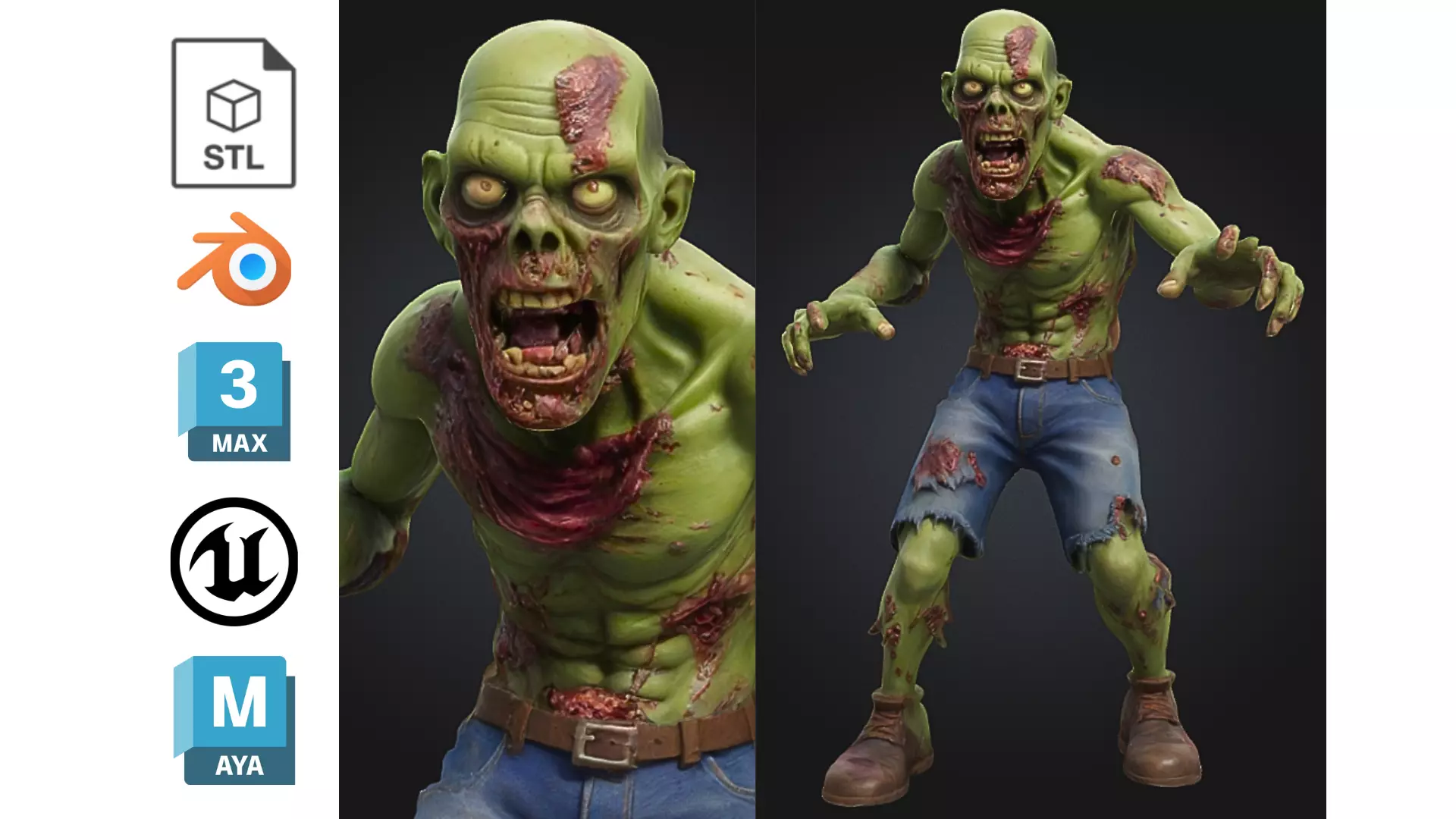 Realistic Zombie Undead Low-poly 3D model_0