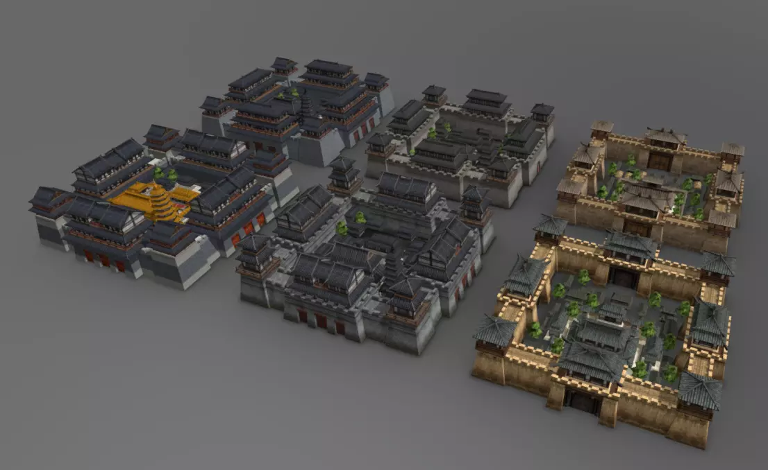 Ancient Chinese Three Kingdoms city Low-poly 3D model_0
