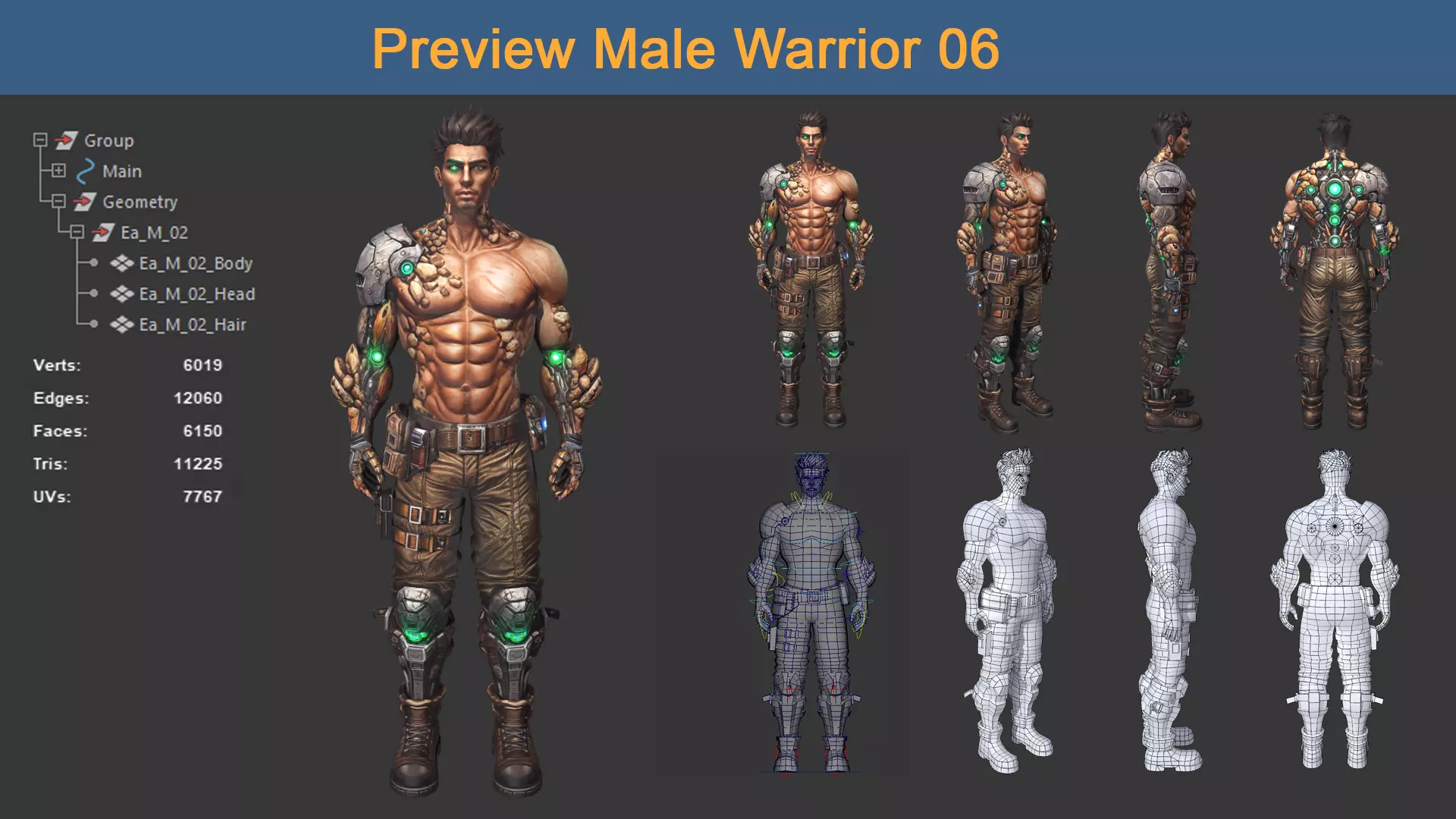 Character Male Warriors 06 - Ready for game Low-poly 3D model_0