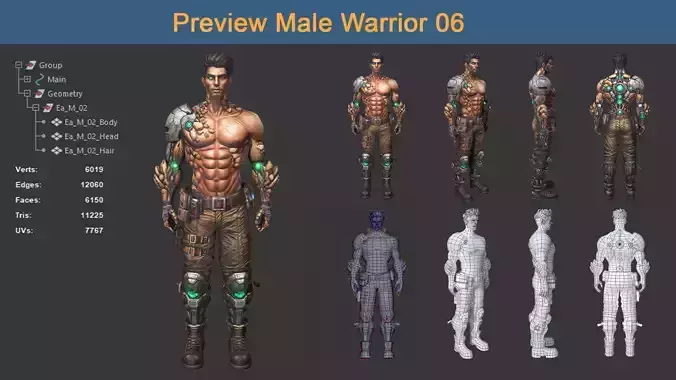Character Male Warriors 06 - Ready for game Low-poly 3D model