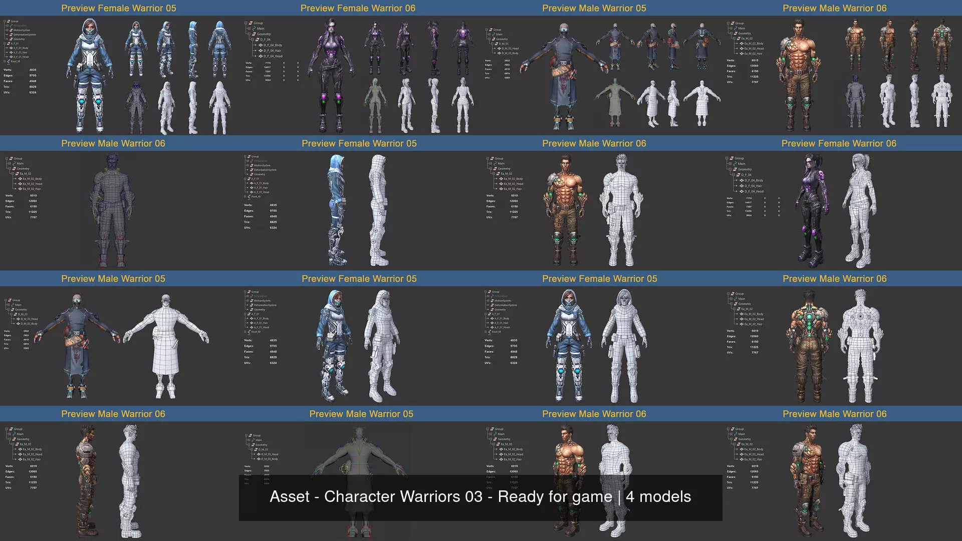 Asset 03 - 04 Models Character Warriors - Ready for game 3D Model Collection_5