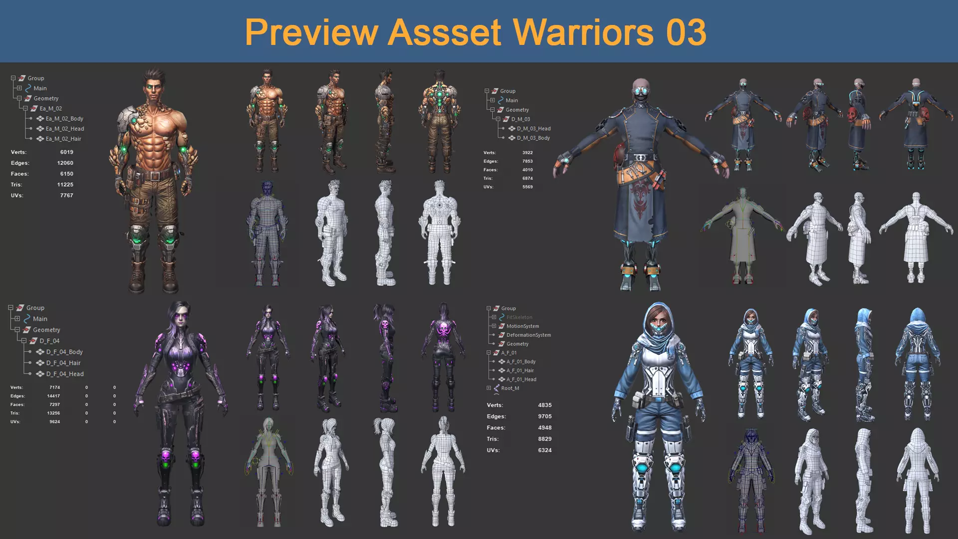 Asset 03 - 04 Models Character Warriors - Ready for game 3D Model Collection_0