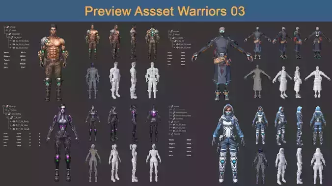 Asset 03 - 04 Models Character Warriors - Ready for game 3D Model Collection