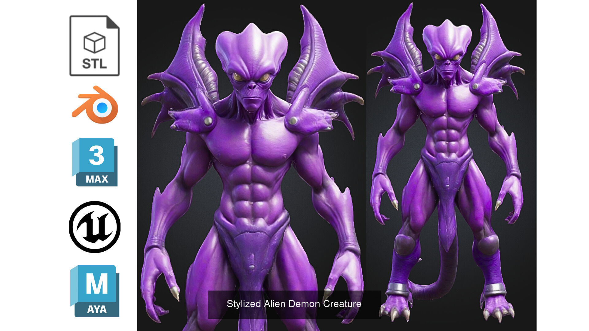 4 Purple Demon Alien 3D Character Pack 3D Model Collection_2