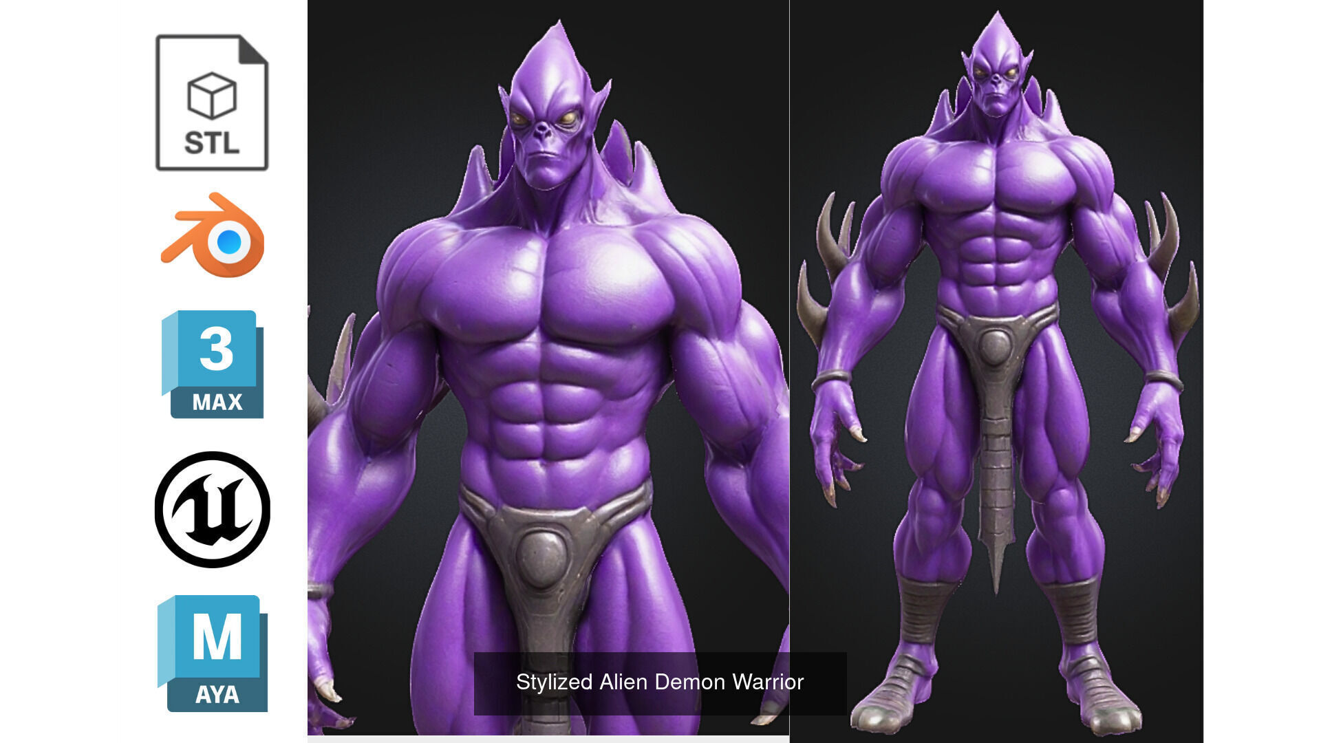 4 Purple Demon Alien 3D Character Pack 3D Model Collection_5