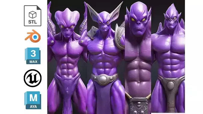 4 Purple Demon Alien 3D Character Pack