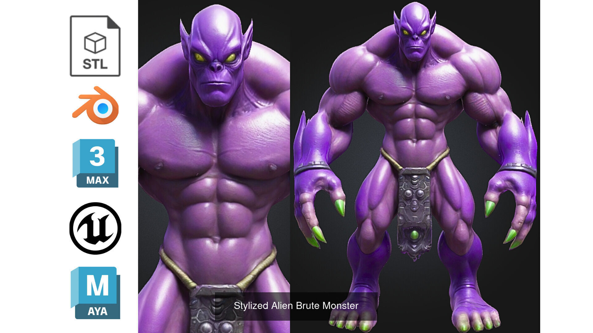 4 Purple Demon Alien 3D Character Pack 3D Model Collection_4