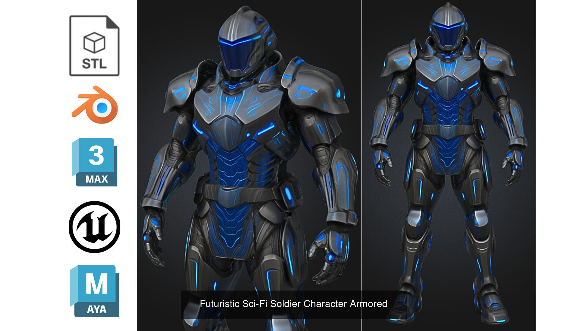 6 Futuristic Sci-Fi Cyborg Soldier Pack High-Tech Armor 3D Model Collection_2