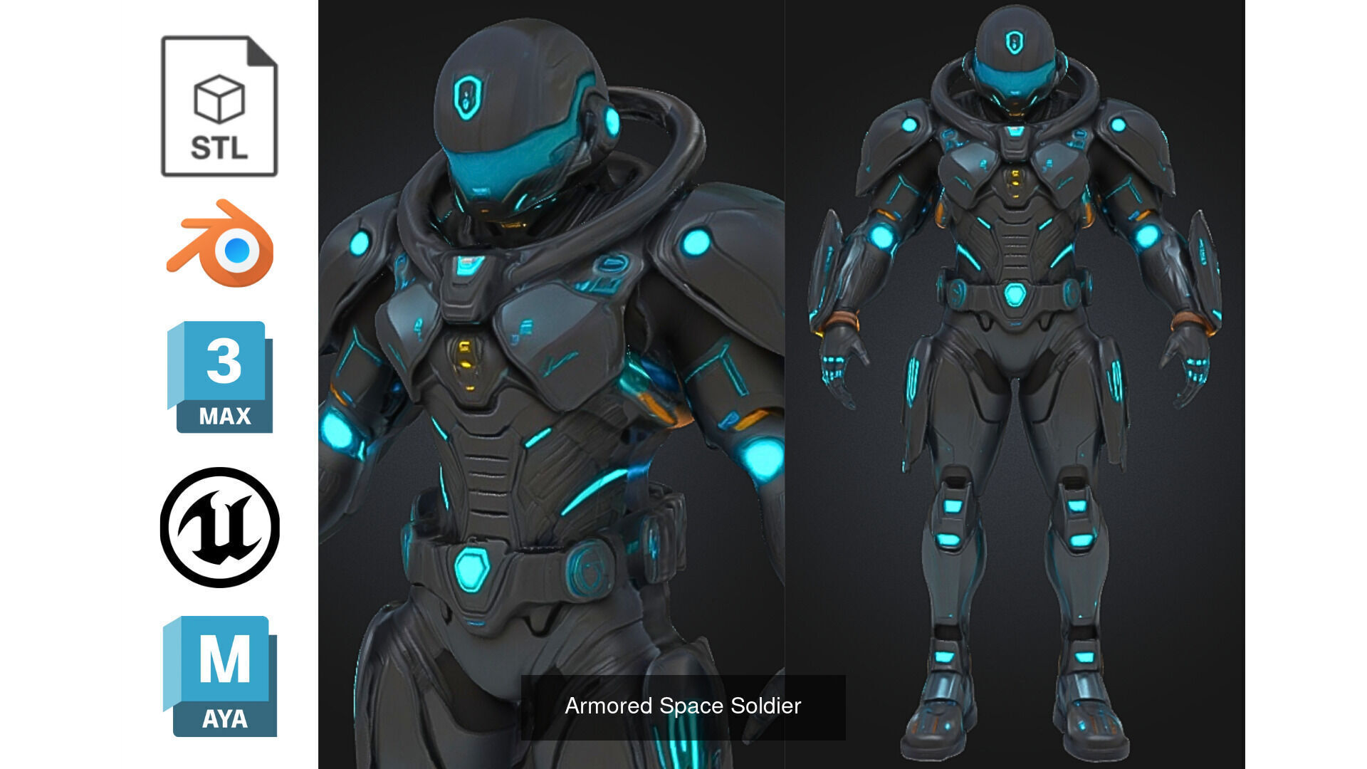 6 Futuristic Sci-Fi Cyborg Soldier Pack High-Tech Armor 3D Model Collection_4