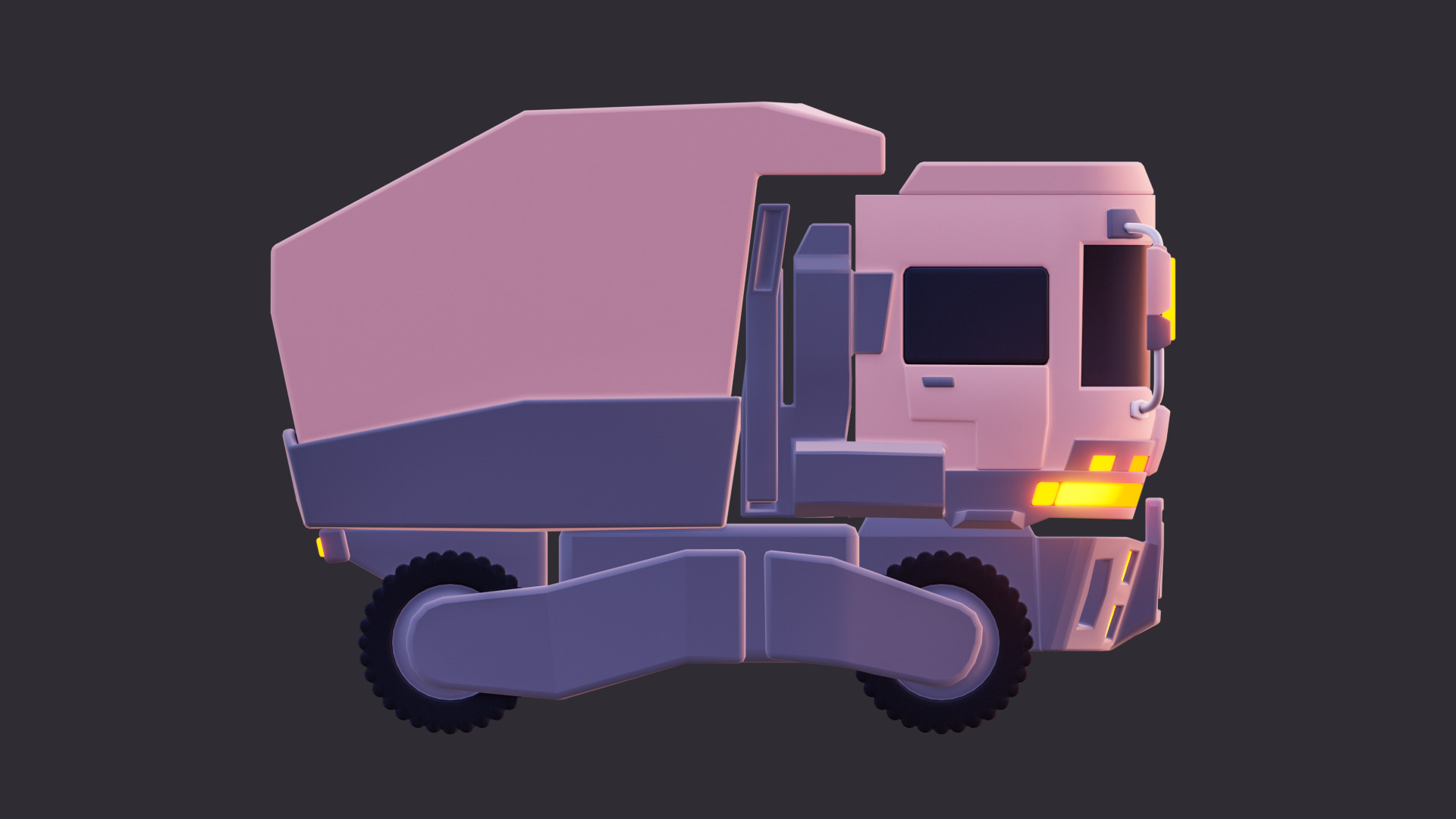 Low Poly Stylized Dump Truck 3D model_3
