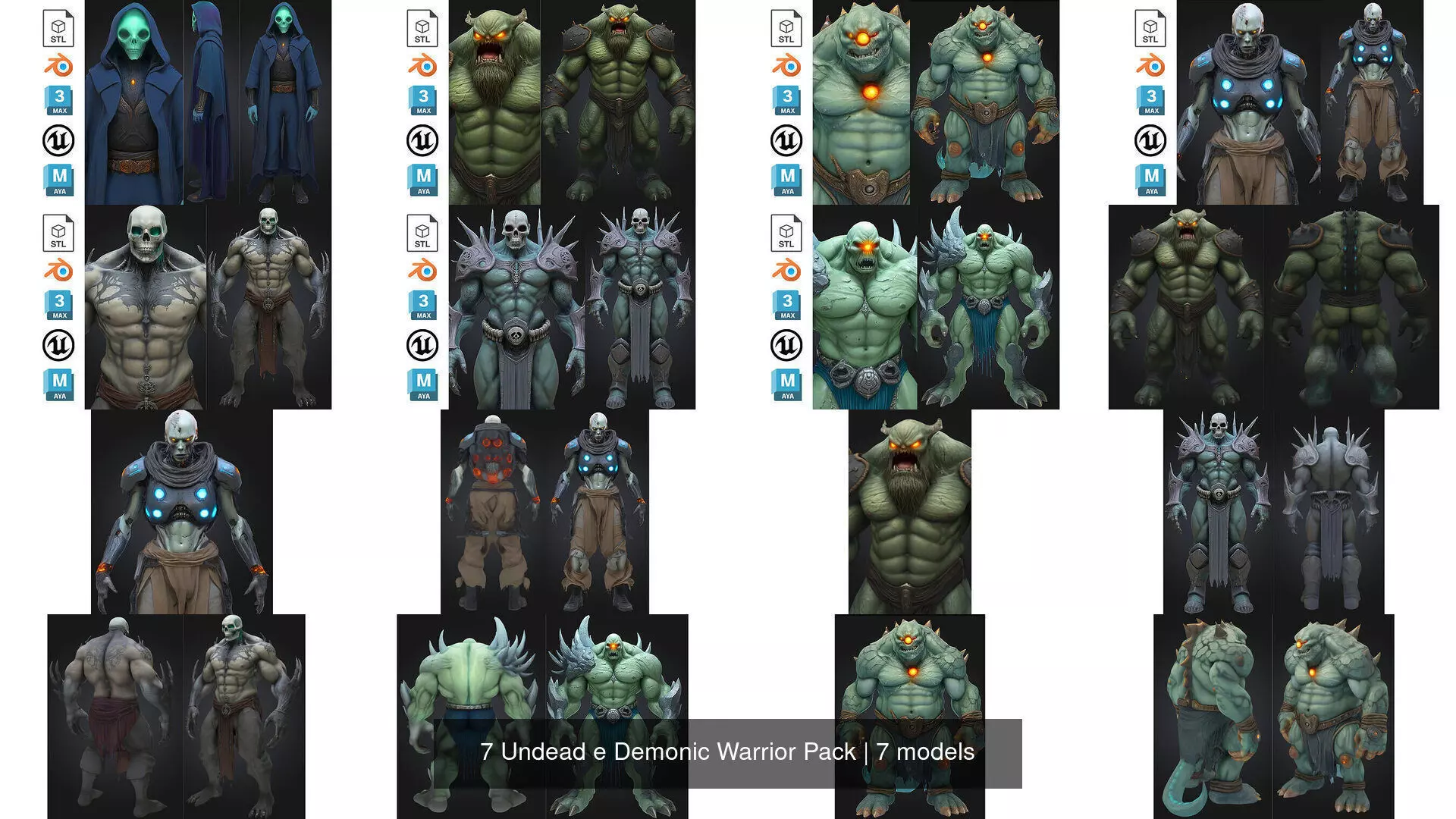 7 Undead e Demonic Warrior Pack 3D Model Collection_1