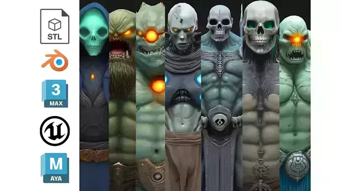 7 Undead e Demonic Warrior Pack 3D Model Collection