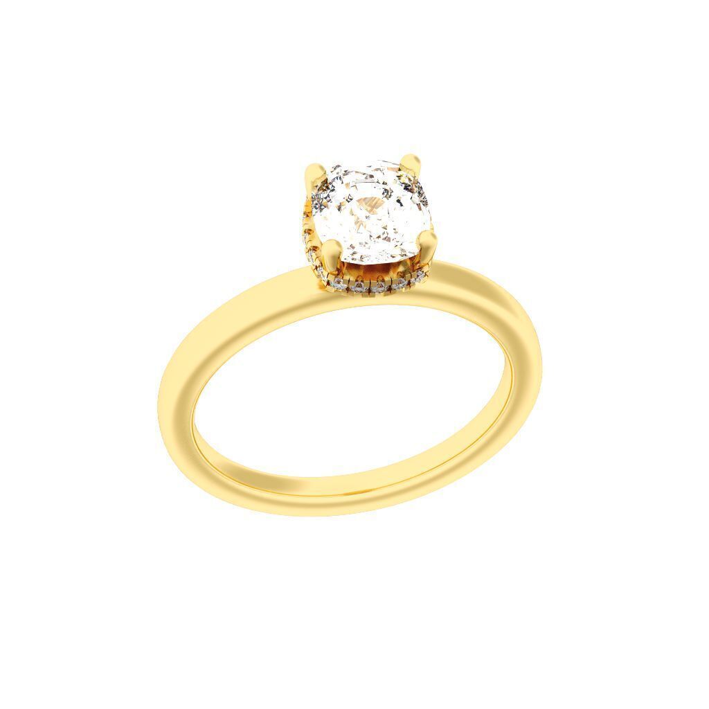 Cushion Cut Hidden Halo Engagement Ring 3D print model_2
