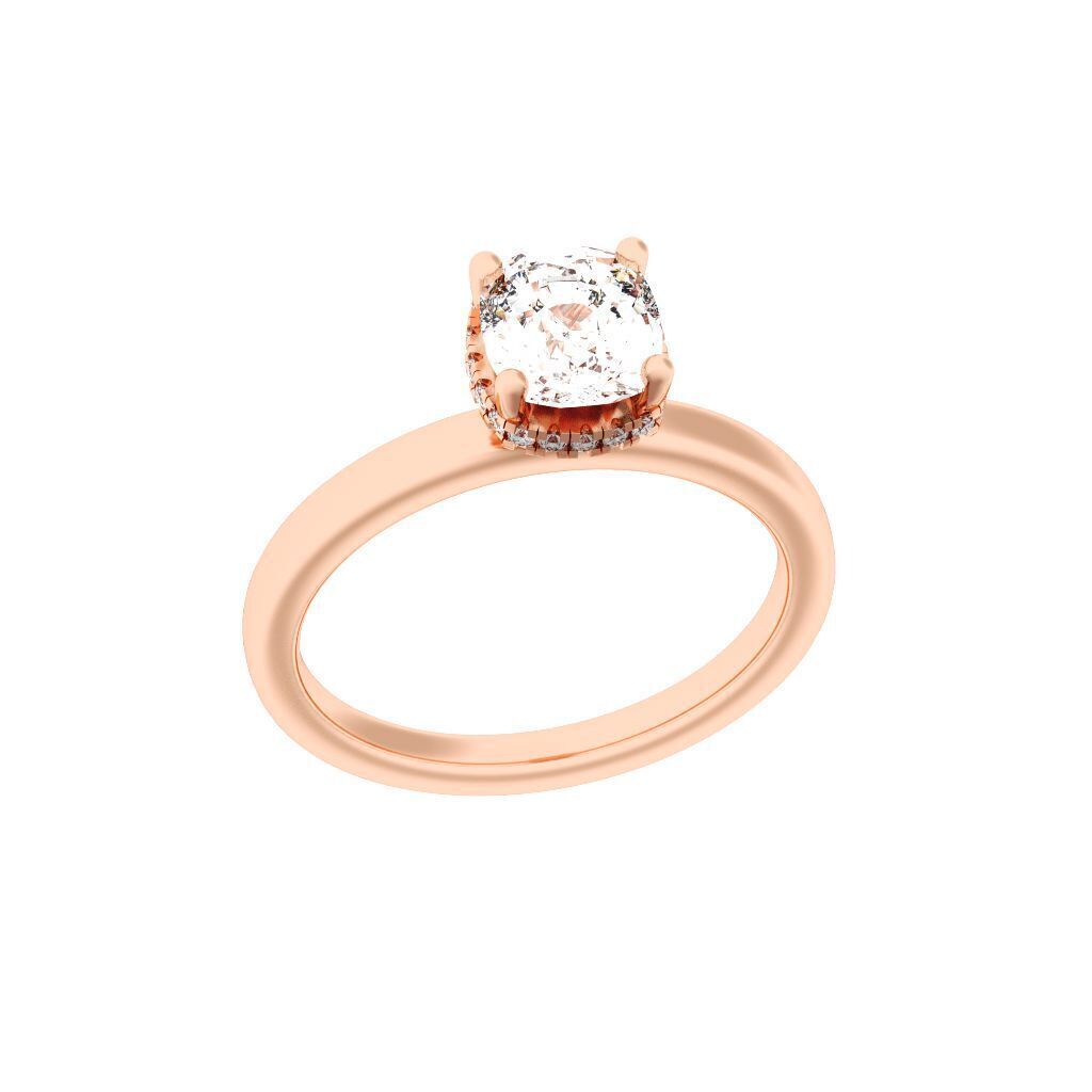 Cushion Cut Hidden Halo Engagement Ring 3D print model_6