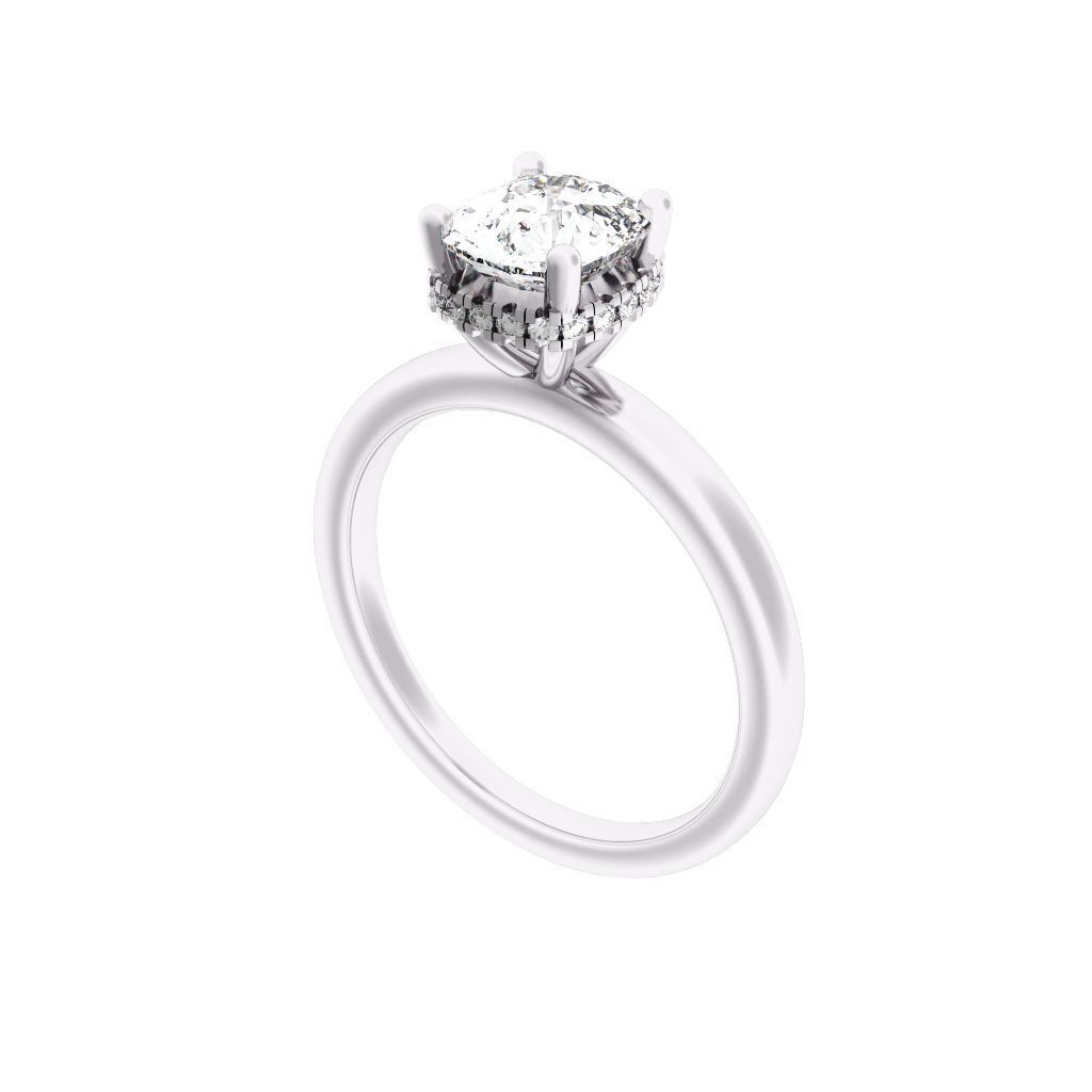 Cushion Cut Hidden Halo Engagement Ring 3D print model_11