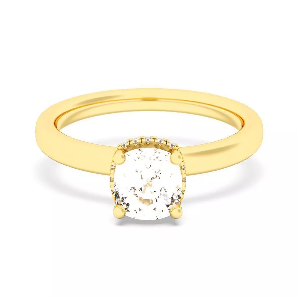 Cushion Cut Hidden Halo Engagement Ring 3D print model_0