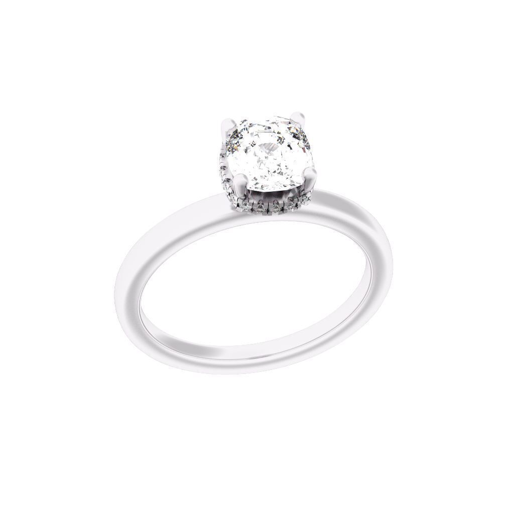Cushion Cut Hidden Halo Engagement Ring 3D print model_10