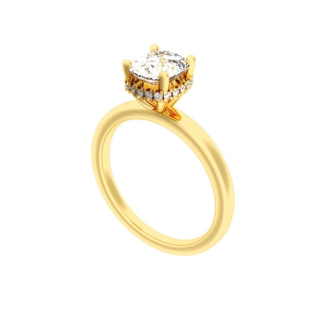 Cushion Cut Hidden Halo Engagement Ring 3D print model_3