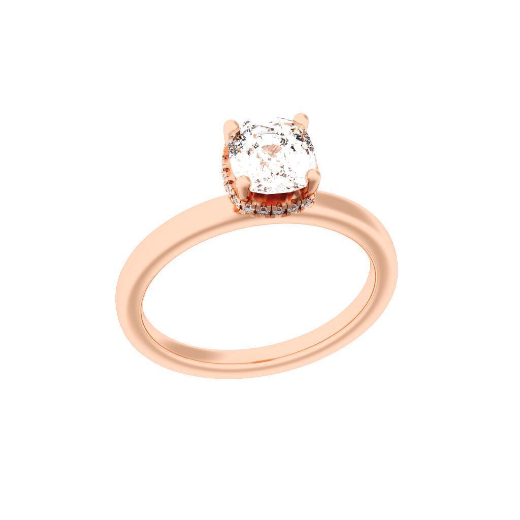 Cushion Cut Hidden Halo Engagement Ring 3D print model_7