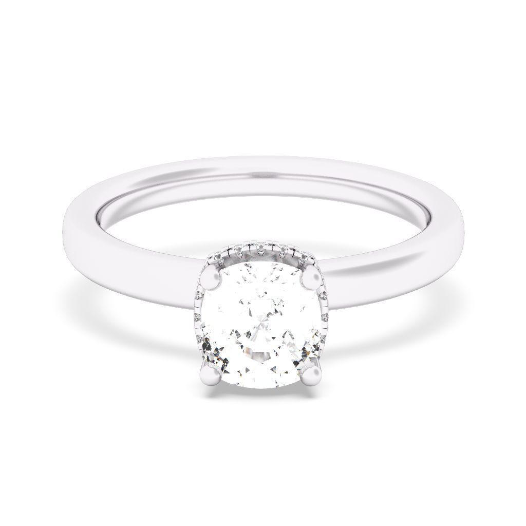 Cushion Cut Hidden Halo Engagement Ring 3D print model_8