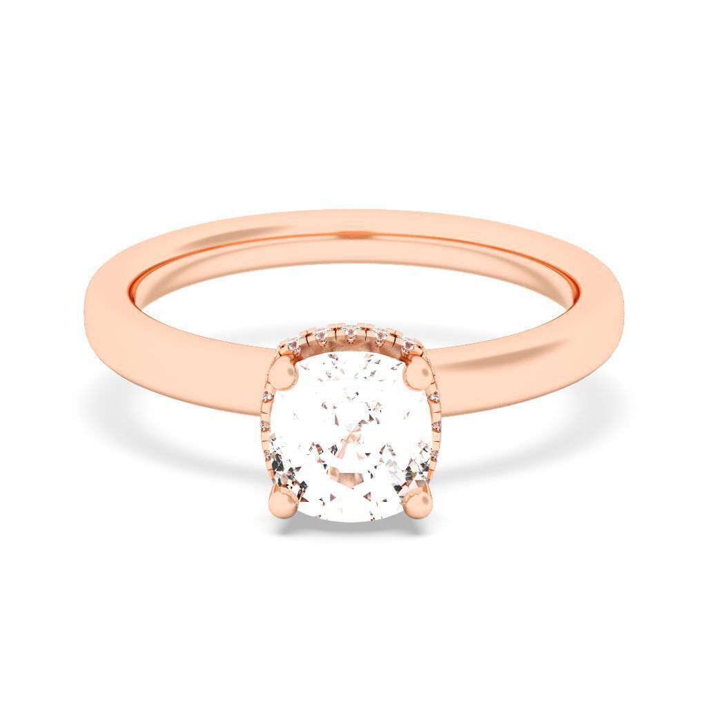 Cushion Cut Hidden Halo Engagement Ring 3D print model_4