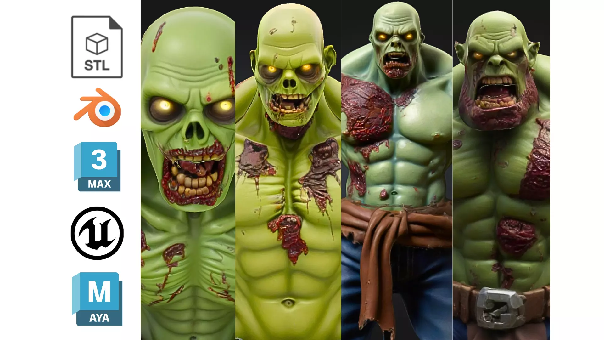 4 Zombie Horde Character Pack 3D Model Collection_0