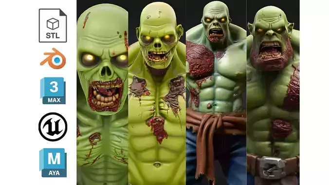 4 Zombie Horde Character Pack 3D Model Collection