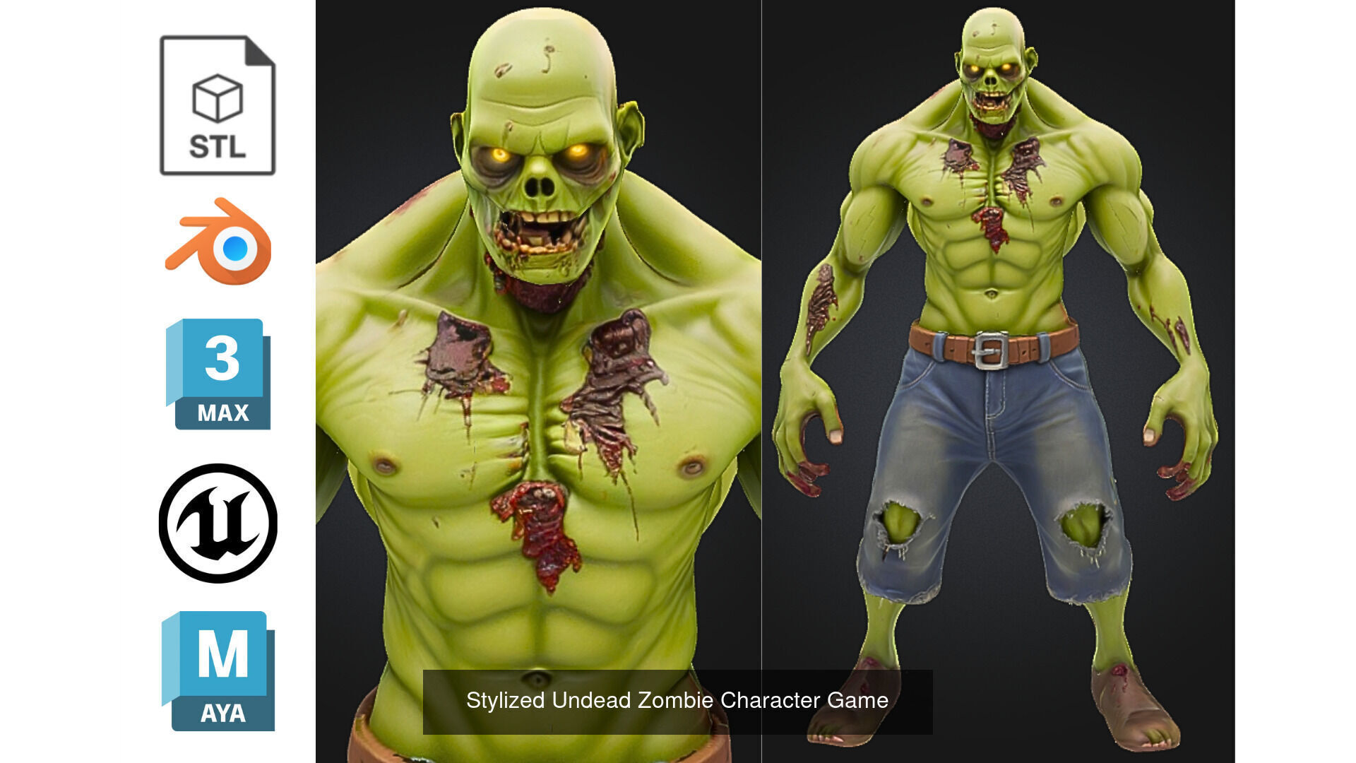 4 Zombie Horde Character Pack 3D Model Collection_2