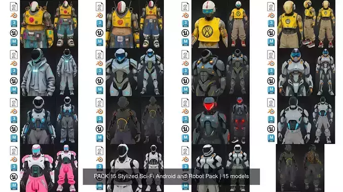PACK 15 Stylized Sci-Fi Android and Robot Pack