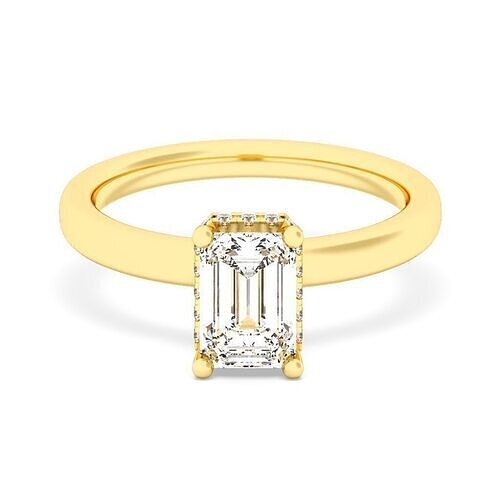 Emerald Cut Hidden Halo Engagement Ring  3D print model