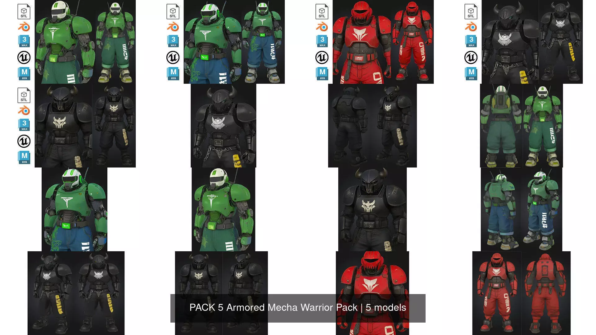 PACK 5 Armored Mecha Warrior Pack 3D Model Collection_1