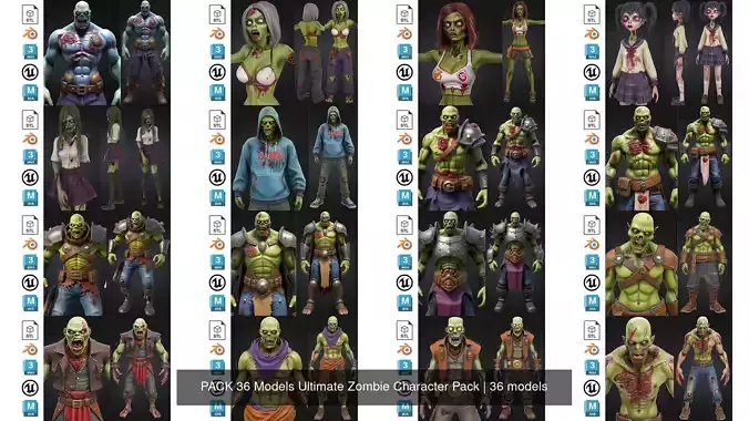 PACK 36 Models Ultimate Zombie Character Pack 3D Model Collection