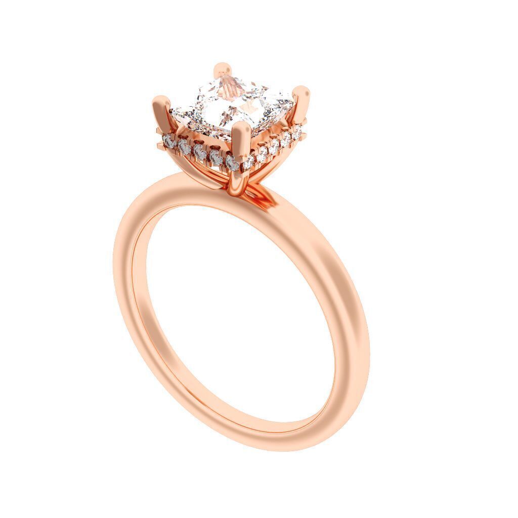 PRINCESS Cut Hidden Halo Engagement Ring 3D print model_8