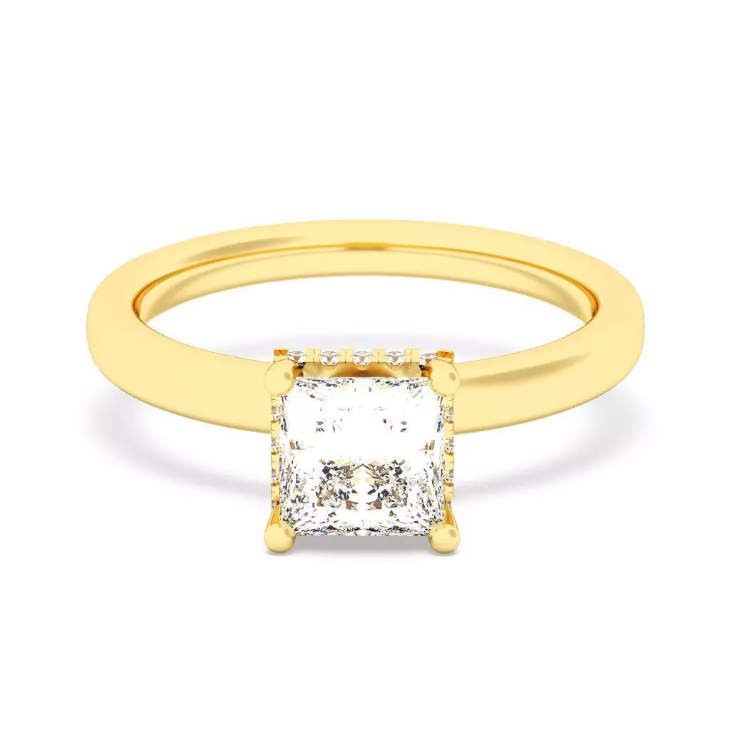 PRINCESS Cut Hidden Halo Engagement Ring 3D print model_0