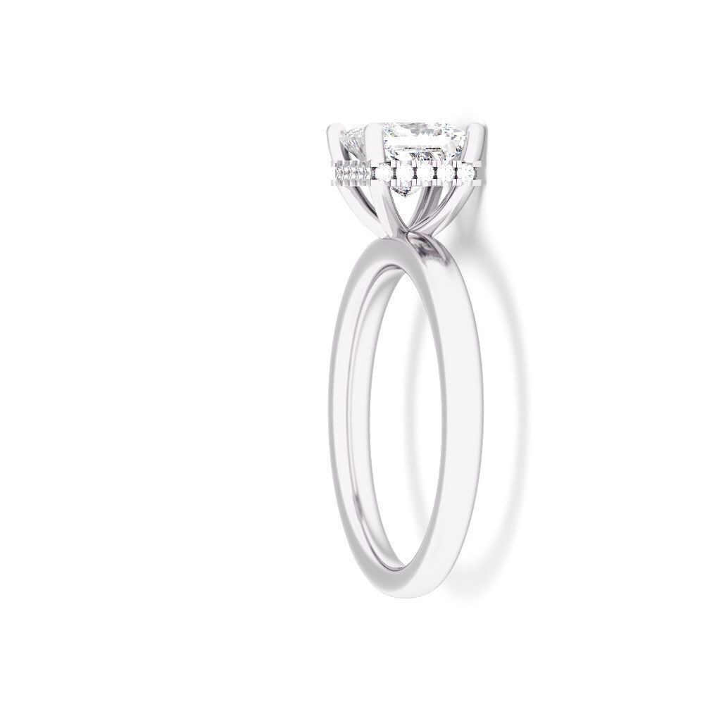 PRINCESS Cut Hidden Halo Engagement Ring 3D print model_9