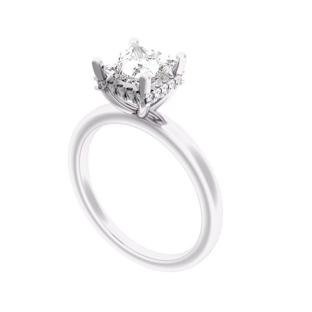 PRINCESS Cut Hidden Halo Engagement Ring 3D print model_11