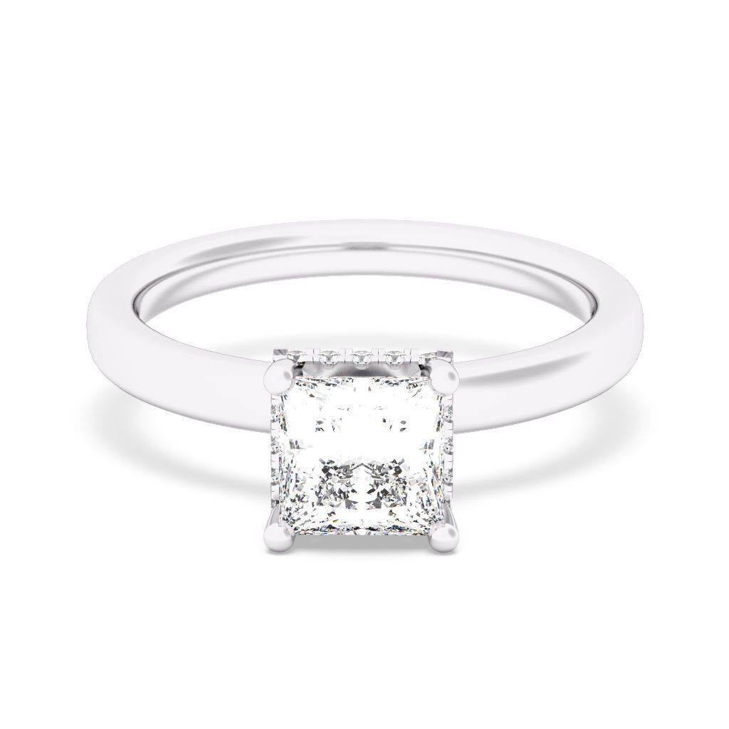 PRINCESS Cut Hidden Halo Engagement Ring 3D print model_2