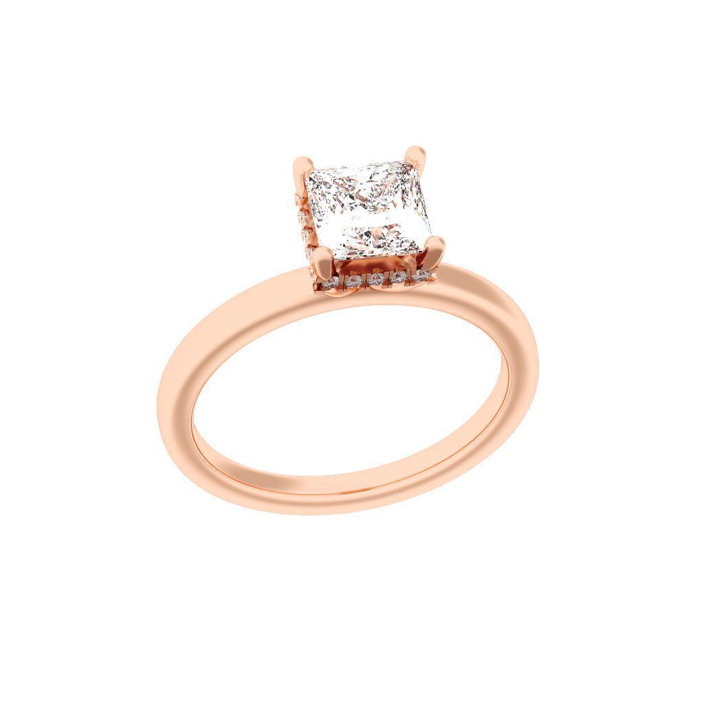 PRINCESS Cut Hidden Halo Engagement Ring 3D print model_7