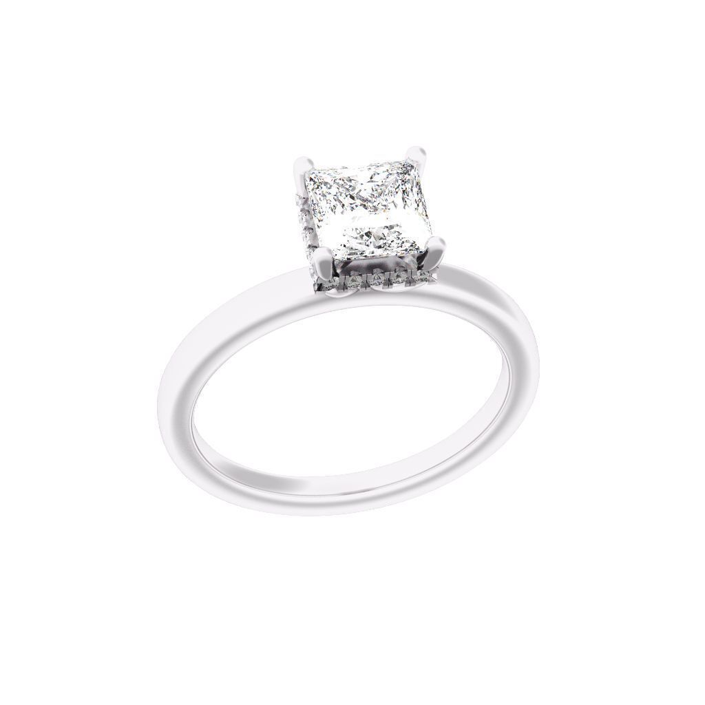 PRINCESS Cut Hidden Halo Engagement Ring 3D print model_10