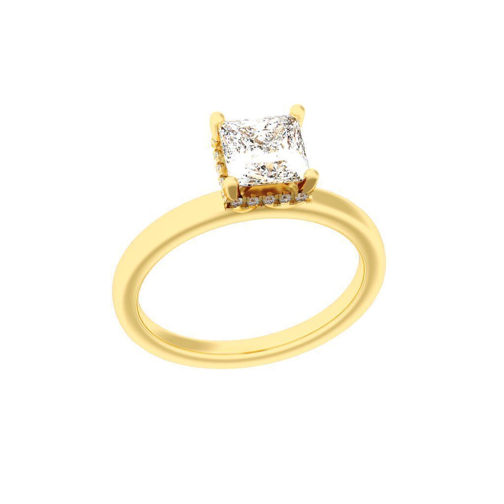 PRINCESS Cut Hidden Halo Engagement Ring 3D print model_4