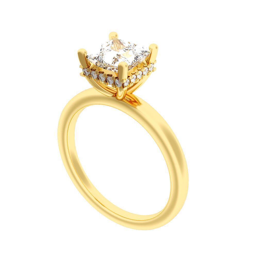 PRINCESS Cut Hidden Halo Engagement Ring 3D print model_5