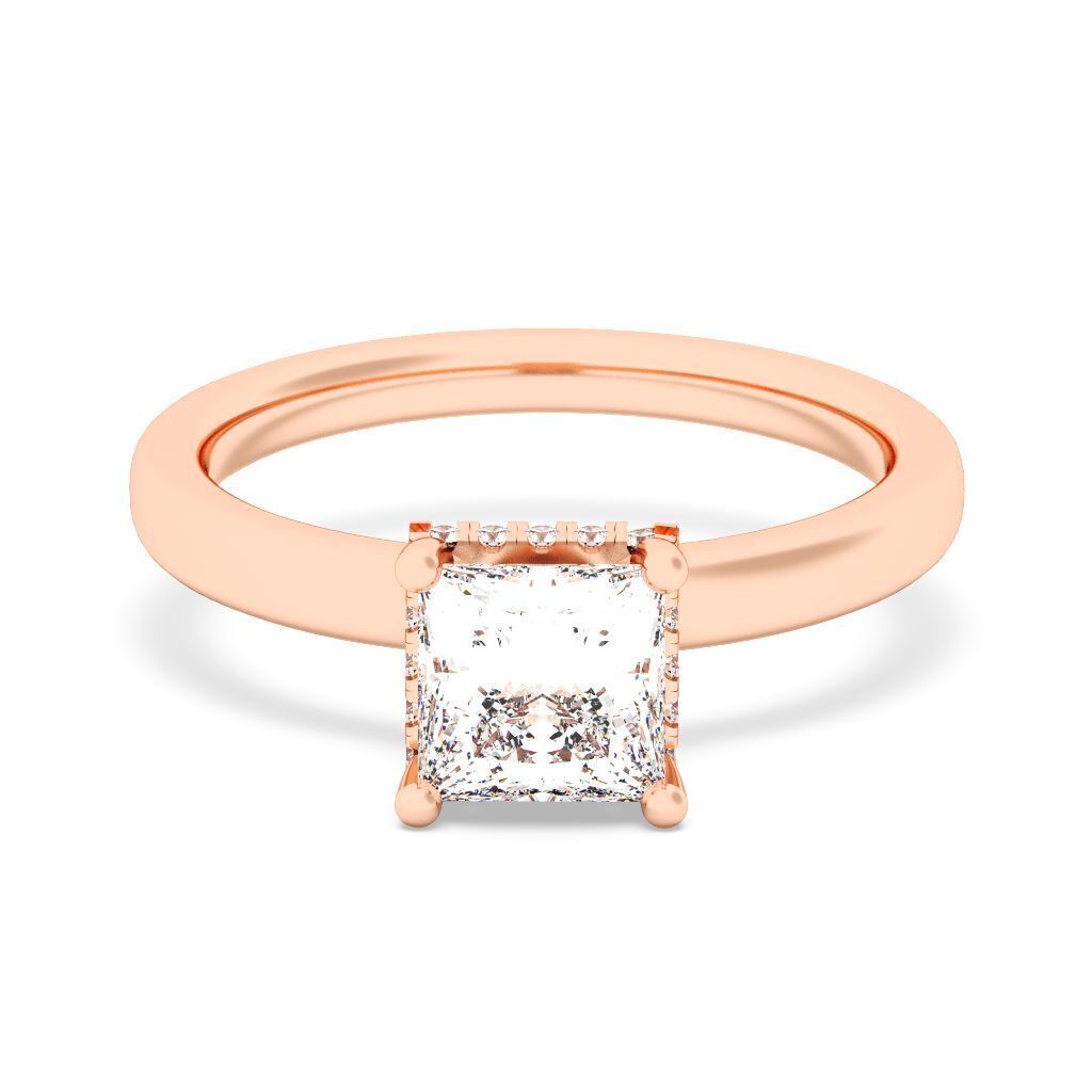 PRINCESS Cut Hidden Halo Engagement Ring 3D print model_1