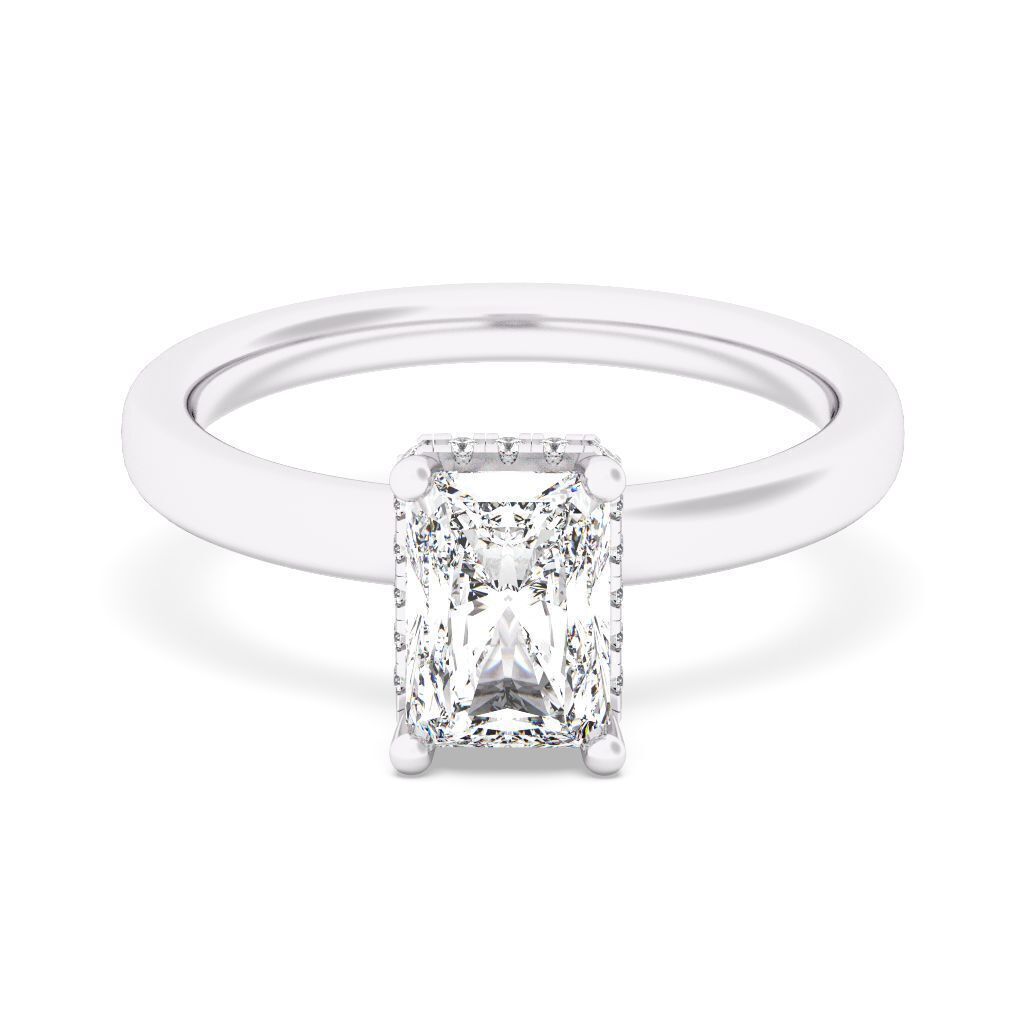 RADIANT Cut Hidden Halo Engagement Ring  3D print model_2