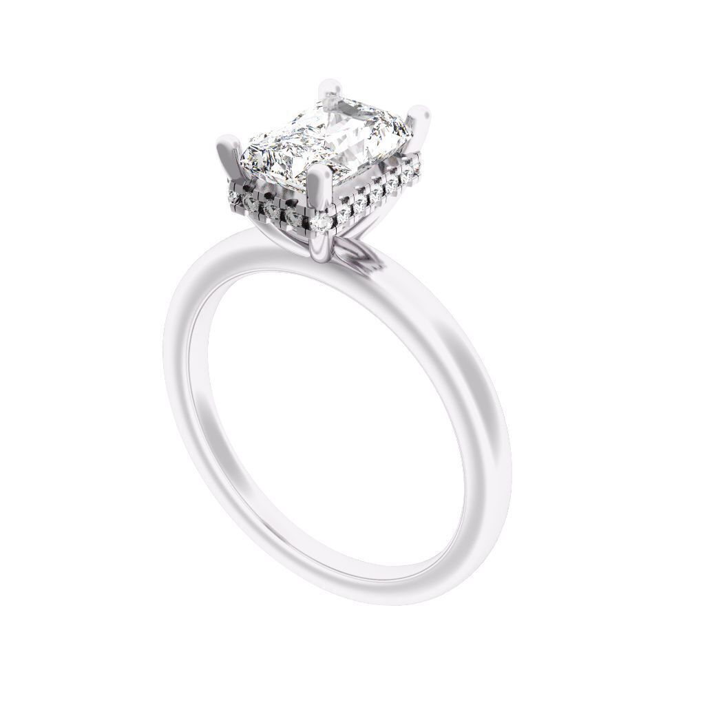 RADIANT Cut Hidden Halo Engagement Ring  3D print model_11