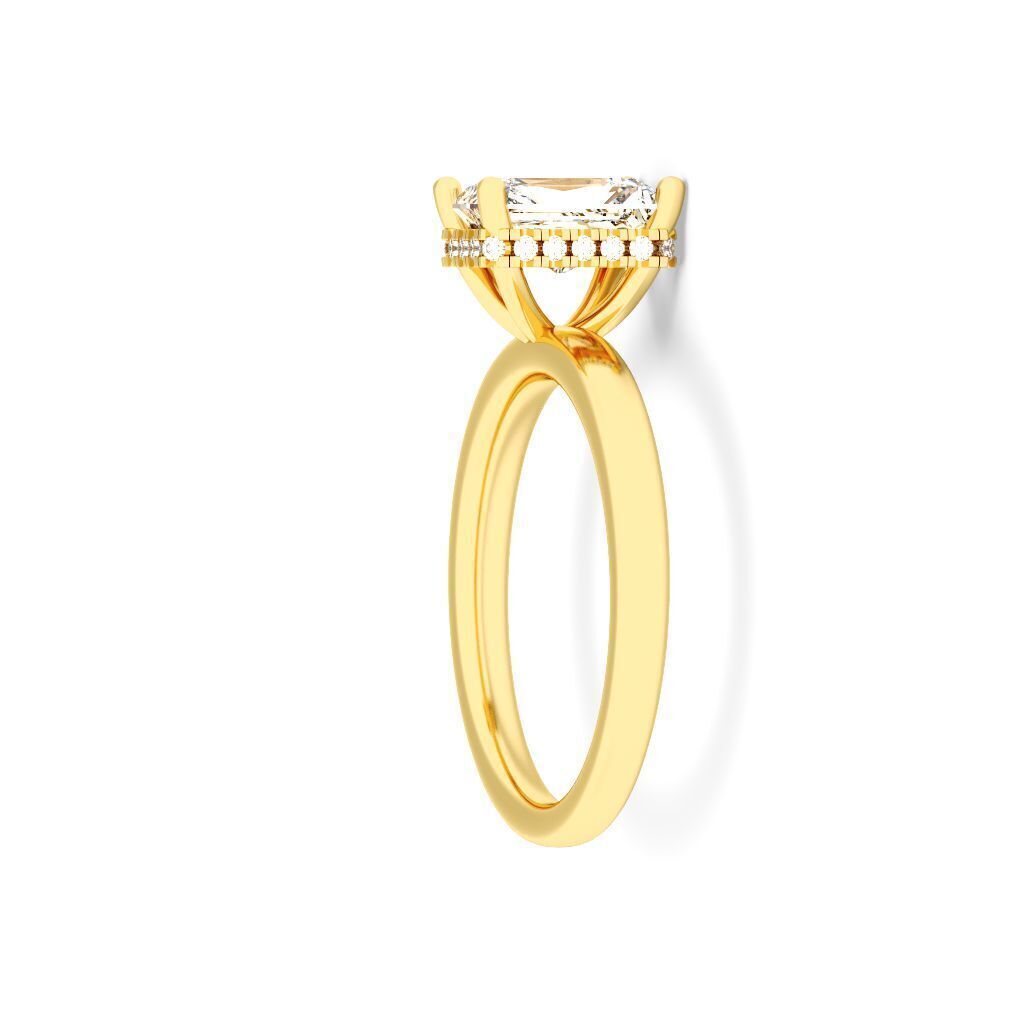 RADIANT Cut Hidden Halo Engagement Ring  3D print model_3